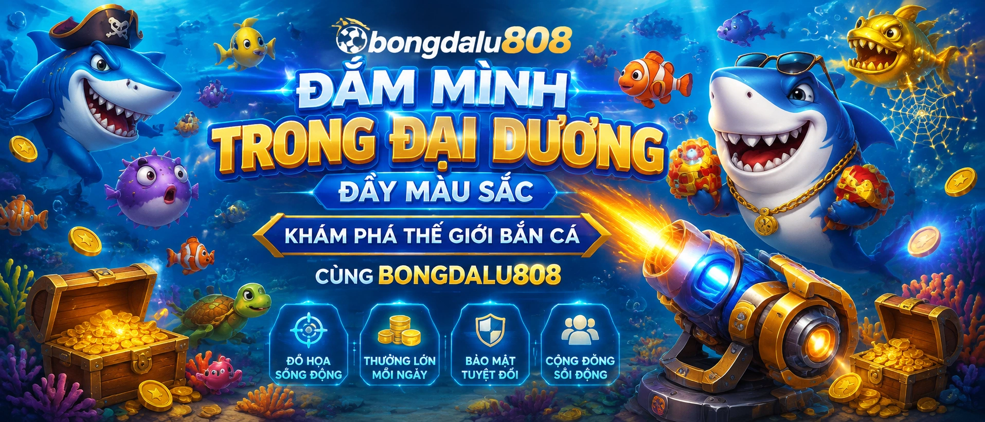 Bắn Cá Jackpot với giao diện phòng chơi sáng và mốc thưởng