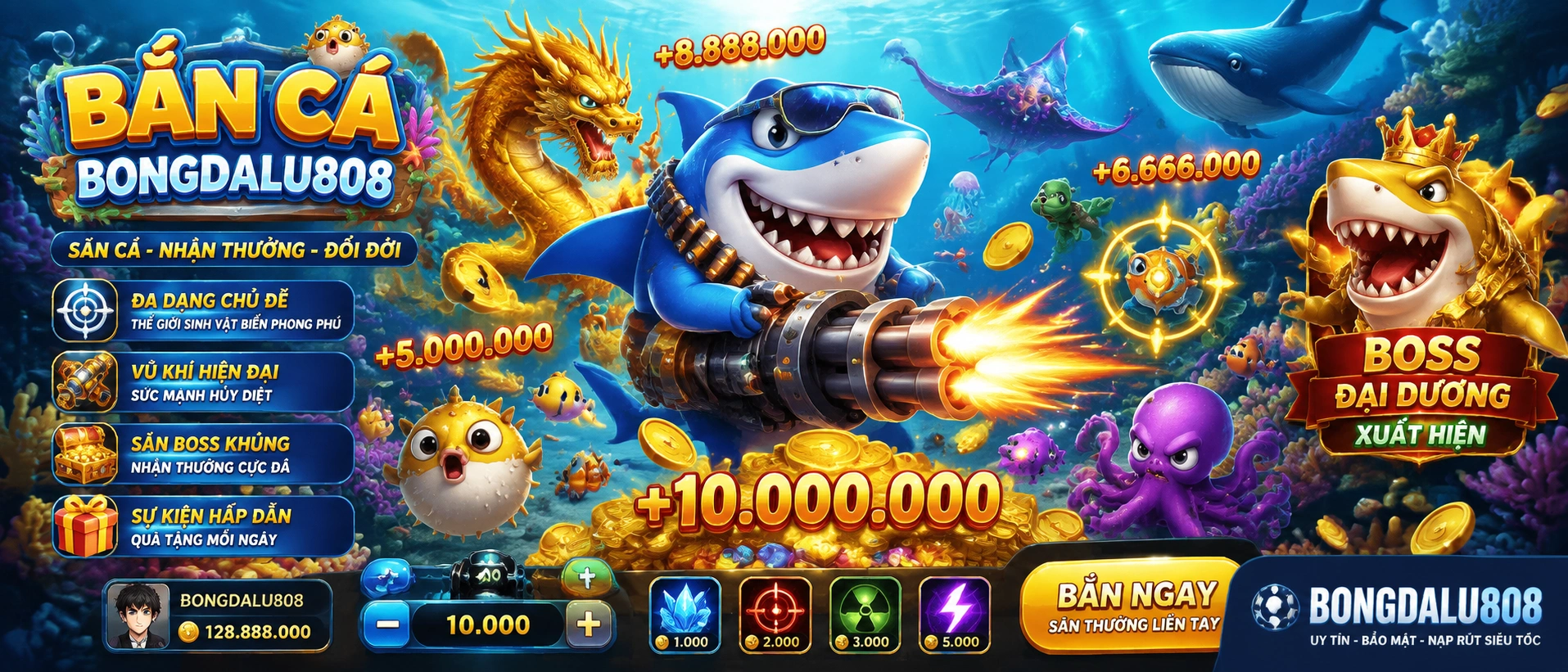 Bắn Cá Đại Dương 3D với boss cá lớn và nền biển sâu